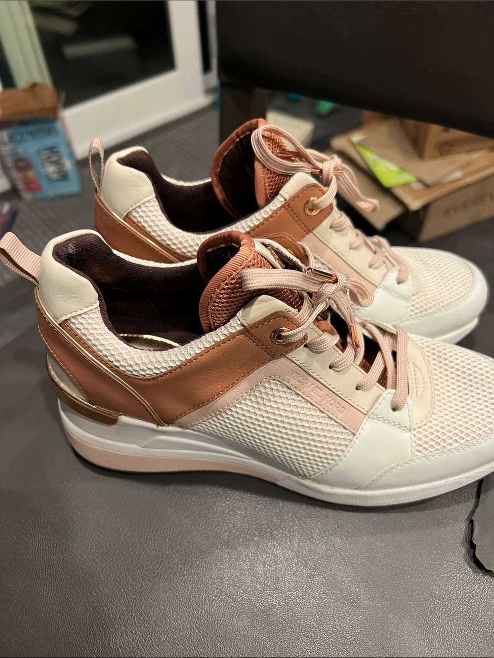 Michael Kors Women's Sneakers in Blush, Tan and White with Metallic Accent
